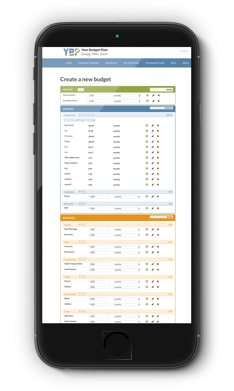 screenshot of your budget plan on mobile screen
