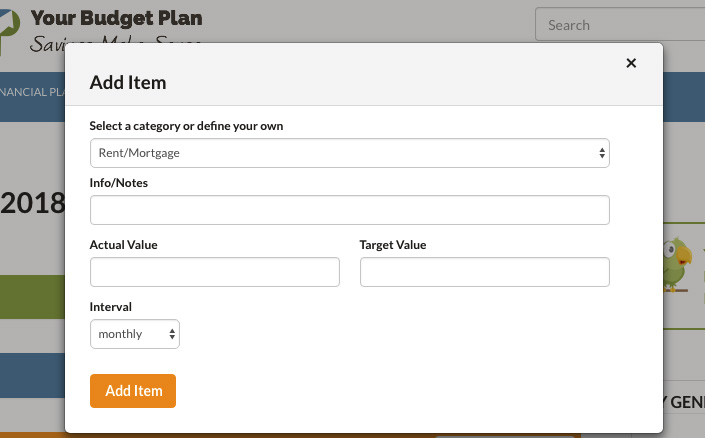 screenshot popup window budget planner